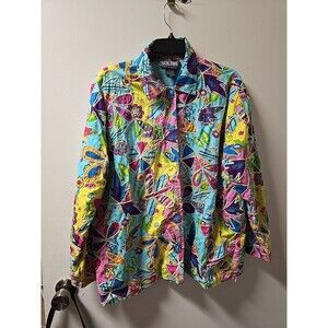 Vintage Rachel Brooke Women's 1X Jacket Dragonfly flowers  Embroidered Buttons